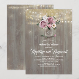 ダスティピンク ローズ メイソンジャー ラスティック リハーサル ディナー 招待状