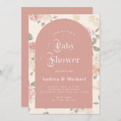 ダスティピンク ヴィンテージ ローズ ガーデン ボヘミア アーチ ボタニカル 招待状 (正面/裏面)