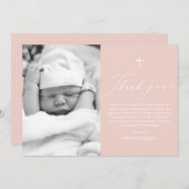 ダスティピンク 十字架 女の子 写真 洗礼 お礼カード 招待状 (正面/裏面)