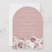 ダスティピンク&赤面バラフローラ結婚ズ 招待状 (正面)
