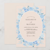 ダスティピーチとルリ色のリースの結婚式 招待状 (正面/裏面)