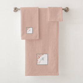 ダスティピーチストライプーテラコッタバタフライモノグラム バスタオルセット