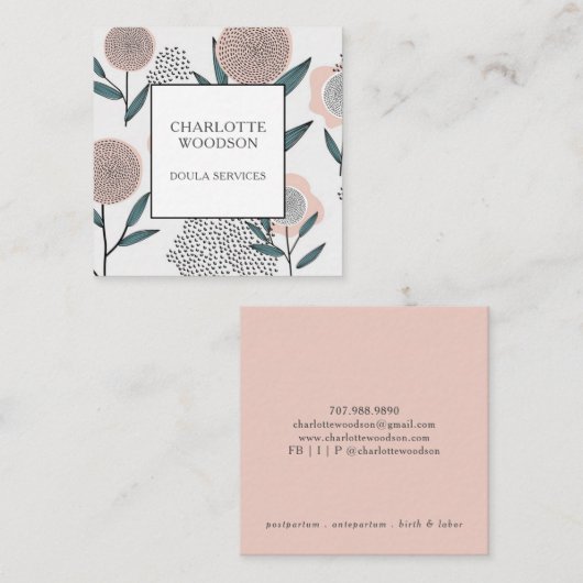 ダスティピーチフローラドラマチックビジネスカード スクエア名刺 (正面/裏面)