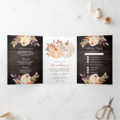 ダスティピーチフローラパンプキンバーンウッド結婚ズ 三つ折り招待状 (内部)