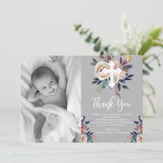 ダスティピーチブルーフローラバプテスマサンキューカード サンキューカード (スタンド正面)