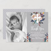 ダスティピーチブルーフローラバプテスマサンキューカード サンキューカード (正面/裏面)