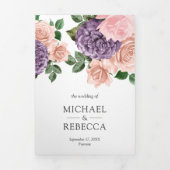 ダスティピーチ素朴パープルフローラ結婚ズ 三つ折り招待状 (カバー)