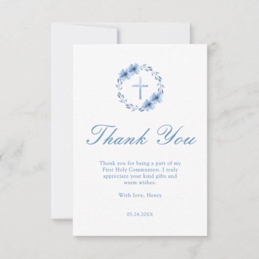 ダスティフローラクロス最初のコミューニオンサンキュー ノートカード (正面)
