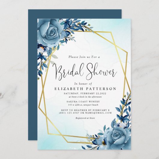 ダスティブモダンルーボタニックブライダルシャワー 招待状 (正面/裏面)