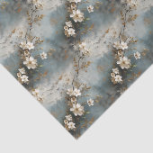 ダスティブルーとアイボリーシャビーフローラデコペ紙 薄葉紙 (詳細)
