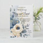 ダスティブルーとクリーム色の結婚式招待状 招待状 (スタンド正面)