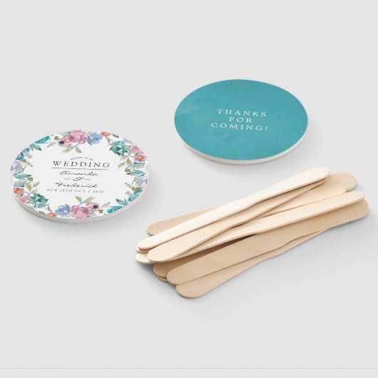 ダスティブルーとターコイズフローラ結婚式の引き出物 ハンドファン (組立なし)