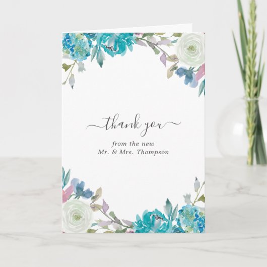 ダスティブルーとターコイズ結婚フローラの写真 サンキューカード (正面)