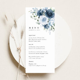 ダスティブルーとネイビーのフラワーモチーフがエレガントな結婚披露宴のディナーメニュー メニュー