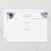 ダスティブルーとネイビーエレガントフローラレシピカード エンクロージャーカード (正面/裏面)