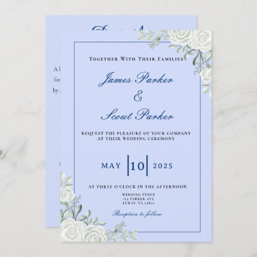 ダスティブルーとネイビー結婚ズ 招待状 (正面/裏面)