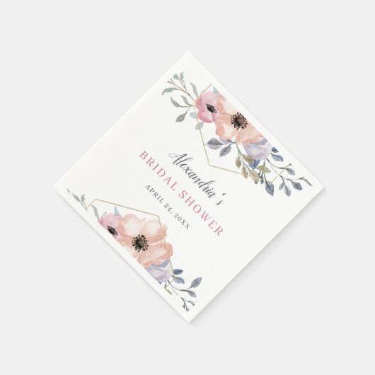 ダスティブルーとバラ幾何学的フローラブライダルシャワー スタンダードカクテルナプキン (角)