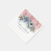 ダスティブルーとバラ金ゴールドグリッターロマン結婚ティック スタンダードカクテルナプキン (角)