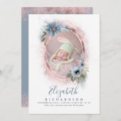 ダスティブルーとバラ金ゴールドフォトベビー誕生 案内状 (正面/裏面)