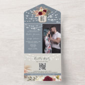 ダスティブルーとバーガンディの結婚式QRコード オールインワン招待状 (内側)