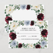 ダスティブルーとバーガンディークランベリー秋RSVPカード 出欠カード (正面/裏面)