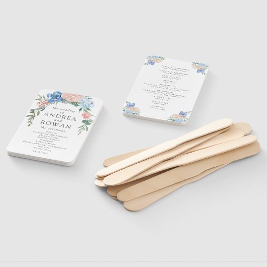 ダスティブルーとピンクのフローラ結婚式 プログラムハンドファ ハンドファン (組立なし)