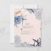 ダスティブルーとピーチのフローラルレースの結婚式RSVP返信 招待状 (正面)