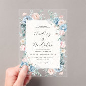 ダスティブルーとピーチエレガントフローラ結婚ズ アクリル招待状 (インサイチュ (ポータブル))