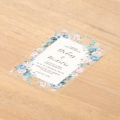 ダスティブルーとピーチエレガントフローラ結婚ズ アクリル招待状 (レイダウン)