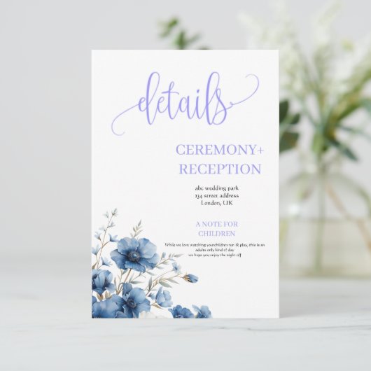 ダスティブルーとホワイトのフローラ結婚の詳細 エンクロージャーカード (スタンド正面)