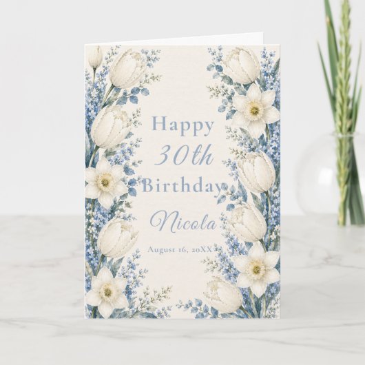 ダスティブルーとホワイトの誕生日 カード (正面)