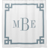 ダスティブルーとホワイトギリシャ鍵 |モノグラムの | シャワーカーテン (正面)