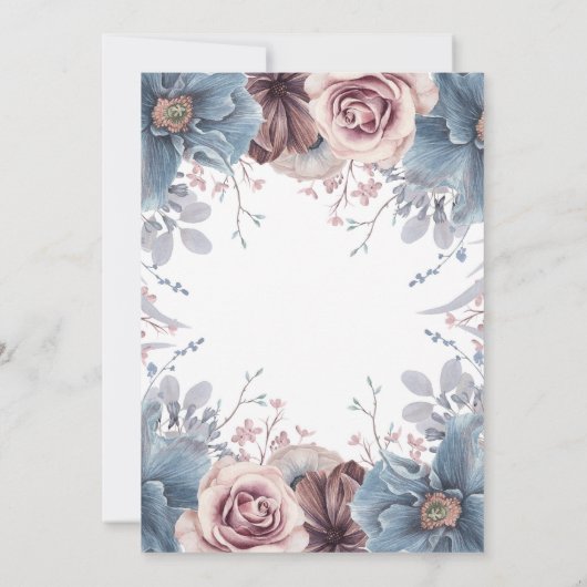 ダスティブルーとメイヴの水の色のフローラ結婚 招待状 (裏面)