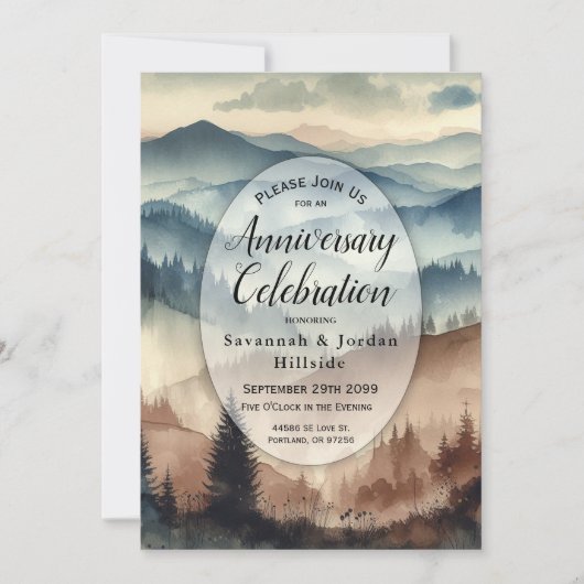 ダスティブルーとモチャブラウンマウンテンズの記念日 招待状 (正面)