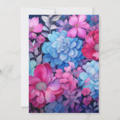 ダスティブルーと明るい赤紫色結婚フローラ 招待状 (裏面)