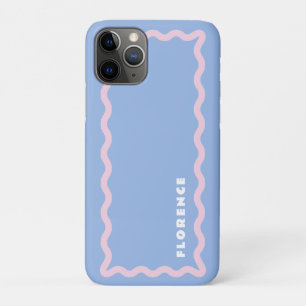ダスティブルーと淡い色のピンクスクワイグル文字 iPhone 11 PROケース