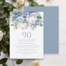 ダスティブルーと白の上品な花柄の90歳の誕生日