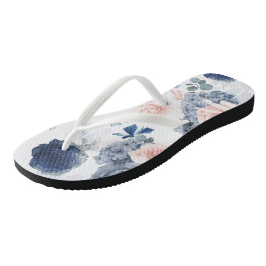 ダスティブルーと赤面ピンクフローラエレガント植物学 ビーチサンダル (アングル)