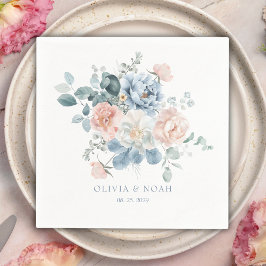 ダスティブルーと赤面ピンクフローラ庭園の結婚式 スタンダードカクテルナプキン