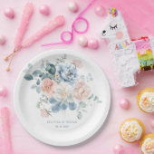 ダスティブルーと赤面ピンクフローラ庭園の結婚式 ペーパープレート (パーティー)