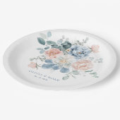 ダスティブルーと赤面ピンクフローラ庭園の結婚式 ペーパープレート (アングル)