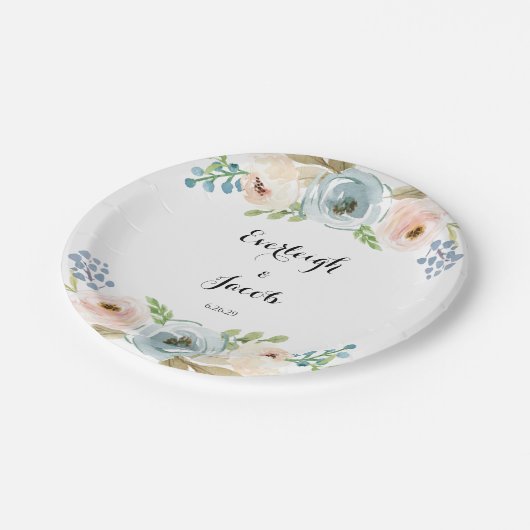 ダスティブルーと赤面ピンク結婚ズ ペーパープレート (アングル)