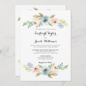 ダスティブルーと赤面ピンク結婚フローラ 招待状 (正面/裏面)