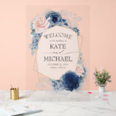 ダスティブルーと赤面フローラ結婚の歓迎 アクリルサイン (ウェディング)