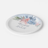 ダスティブルーと赤面先ビーチ結婚式 ペーパープレート (アングル)