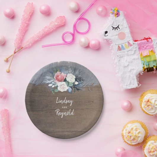 ダスティブルーと赤面素朴カントリーウェディング ペーパープレート (パーティー)