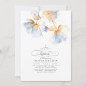 ダスティブルーと金ゴールドエテエレガントリアールバプテスマ 招待状 (正面)