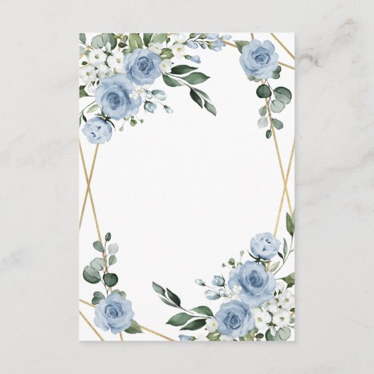 ダスティブルーと金ゴールドエレガントフローラ素朴結婚の エンクロージャーカード (裏面)