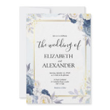 ダスティブルーと金ゴールドエレガントフローラ素朴結婚の