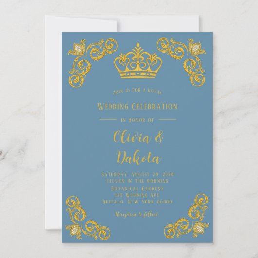 ダスティブルーと金ゴールドクラウンダ王室のマスク結婚ズ 招待状 (正面)